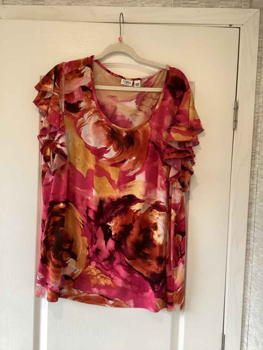 Cato Floral Ruffle-Sleeve Women's Top 26/28W EUC